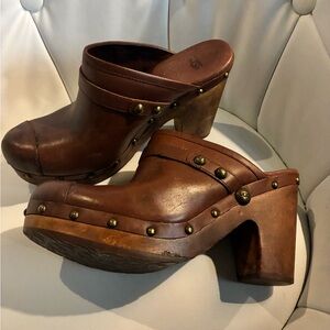 Vintage UGG Brown Leather Clogs with Studs